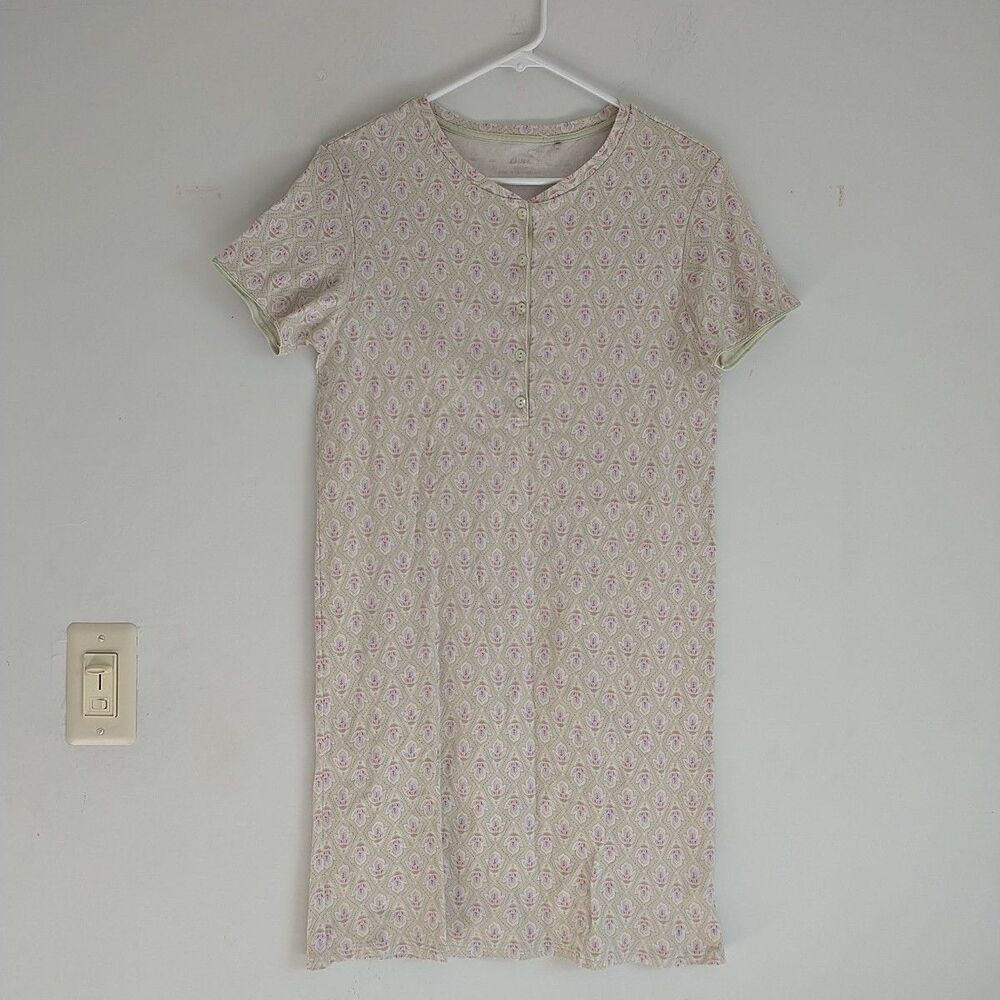 Calida Switzerland Nightgown Womens XS Green Floral Geometric Cotton Cottagecore